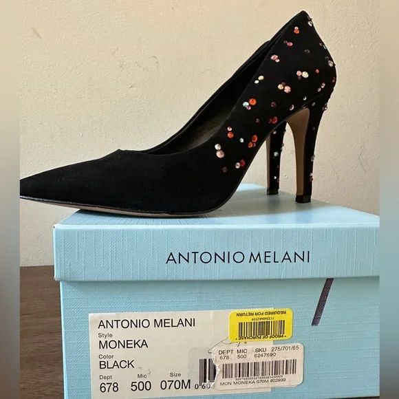 Antonio Melani Moneka Black Embellished Women's Heels - Picture 5 of 6